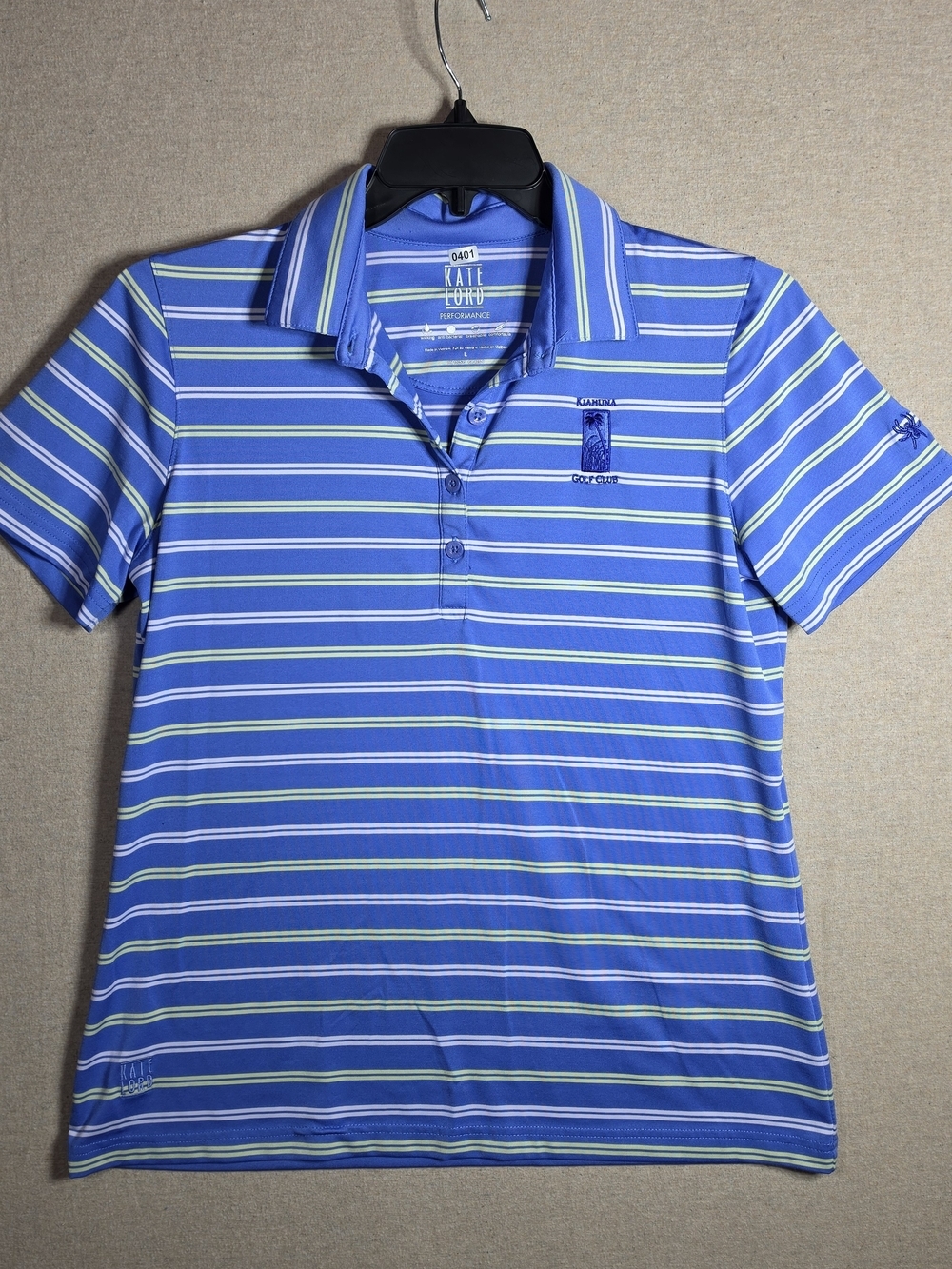 Kate Lord Performance Women's L  Blue Striped Golf  Polo